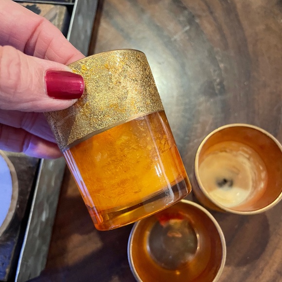 3 Amber & Gold colored Tea Light Holders - Picture 4 of 6